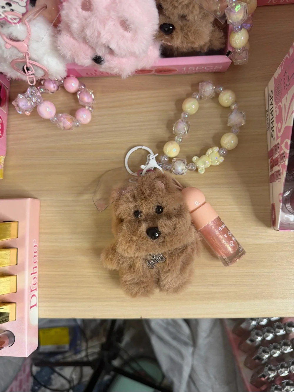 Girabella Plush Dog Lipgloss Wristlet Keychain and Phone charm set-Gloss Babe